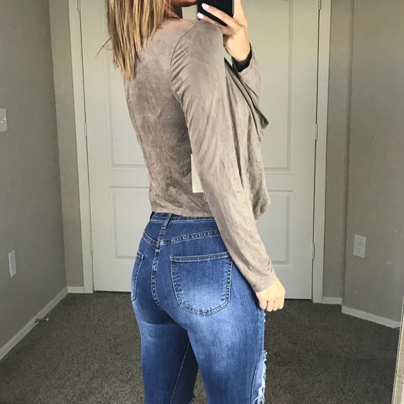 Last One-Taupe Suede Cardigan- - Picture 3 of 4